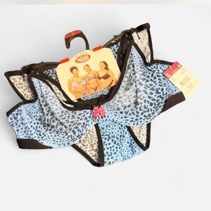 Sexy Blue Leopard Mesh Underwire Bra and Cheeky Set